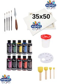 Resim andelart 120 Cc Akrilik Boya - 35x50 Tuval -metal Spatulalı Şövale Seti, Master Akrilik Set 