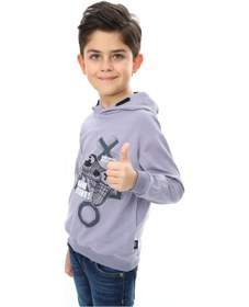 Resim Toontoy Kids Toontoy Erkek Çocuk Relax Fit Kapüşonlu Cepli Düşük Omuz Baskılı Sweatshirt - 2 İplik Koyu Gri 