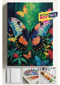 Resim Sayılarla Boyama Seti Numaralı Tuval Fırça Boya Dahil Kasnaklı Set 50x70 Cm - Orman Kelebek 