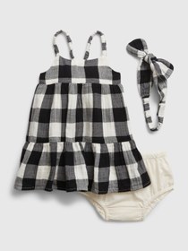 Resim GAP Kız Bebek Siyah Crinkle Gauze Gingham Elbise Set 