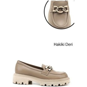 Resim Gönderi R Bej Kalın Topuklu Tokalı Hakiki Deri Loafer Ayakkabı Bej 