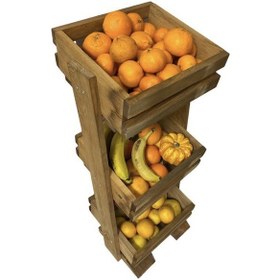 Resim Dekoratif Ahşap Meyve Sebzelik 3 Katlı Kahverengi Renk 