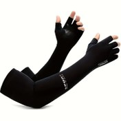 Resim 1 Çift Unisex Yarım Parmak Buz Slicky Fiber Kumaş Serinletici Kol Kollanları - Siyah/Gri Ter Emici Bisiklet ve Motosiklet Eldivenleri Açık Hava Sporları için, Erkekler ve Kadınlar için Babalar Günü Hediyesi, Motosiklet Ekipmanı, Şık Tasarım, Nefes Alabilen Kumaş 