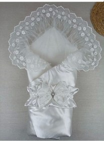 Resim Yenidoğan Pırıltı Taç Nakışlı Trilüks Kundak Bebek Battaniyesi Ekru Ekru 