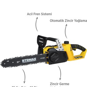 Resim Rtrmax RTX1891SET Şarjlı Ağaç Kesme Motoru 3'li Set -Testere Zinciri-Eldiven 