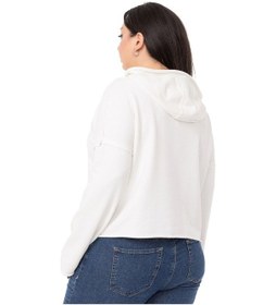 Resim Büyük Beden Kapüşonlu Düşük Kollu Pis Dikişli Üç İplik Beyaz Sweatshirt-beyaz Beyaz 