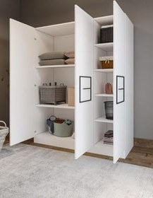 Resim Merlin Mobilya Zarif M 3 Kapaklı 8 Bölmeli Siyah Çıtalı Yüklük Dolabı 