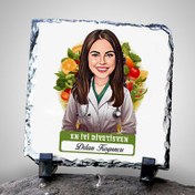 Resim Karikatürlü En İyi kadın Diyetisyen Dekoratif Taş 