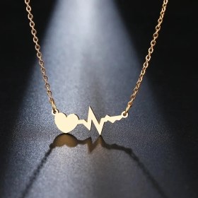 Resim Tonstyle TS000679 - Sarı Metal, Kalp Ritmi Figürü, Çelik Zincir Paslanmaz Çelik Kadın Kolye 