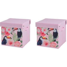 Resim Saklama Kutusu Seti,kapaklı Kuş Ve Bahar Desen Kumaş 2 Adet 28x28 