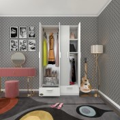 Resim Kenzlife gardırop 4 kapılı 2 çekmeceli biberiye 182*100*42 byz kapaklı gardolap dolap 