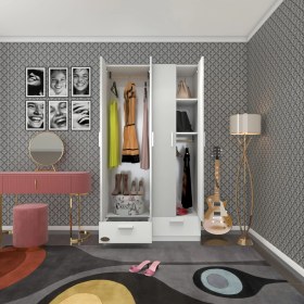 Resim Kenzlife gardırop 4 kapılı 2 çekmeceli biberiye 182*100*42 byz kapaklı gardolap dolap 