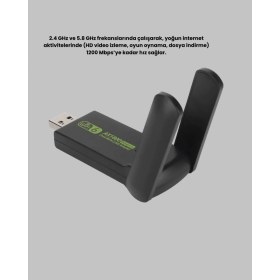 Resim Marsilyan- Dual Band USB Wifi Adaptör – 1200 Mbps Hız 