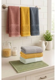 Resim 6 Parça Mutfak Havlusu Seti %100 Pamuklu Baklava Renkli 