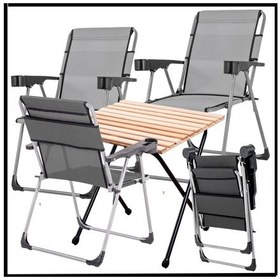 Resim 140 Kg Kül Gri / Antrasit 4 Adet Katlanır Kamp Sandalyesi Ve Masa Seti - Bardaklıklı Çok Renkli 