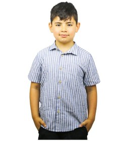 Resim Asg Tekstil Mavi Renk Beyaz Çizgili Kısa Kol Çocuk Gömlek-108 