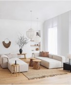 Resim IG HOME Comfy Modüler Kanepe Köşe Koltuk Takımı Kırık Beyaz Keten Kumaş Pofidik Köşe Takımı 4 Modül 