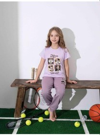 Resim Kız Çocuk Mini Desenli Lila Pijama Takımı-1313 Lila 
