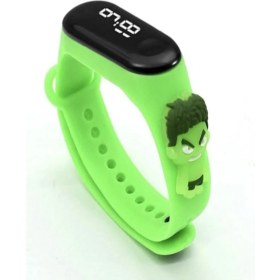 Resim Dijital Dokunmatik LED Ekran Su Geçirmez Figürlü Çocuk Kol Saati Slikon Kordon Yeşil Renk 