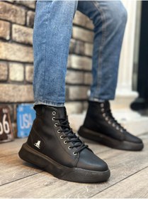 Resim Evla Shoes Bağcıklı Erkek Yüksek Taban Siyah Spor Bot 