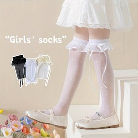 Resim 1 Çift Kız Çocukları için Puantiyeli Dantel Kenarlı Çoraplar - Yumuşak Esnek Polyester, Her Mevsim Rahatlık, Elde Sadece Yıkanır, Beyaz Siyah Detaylarla Elbiseler & Etekler İçin 
