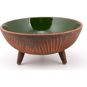 Resim Seramik Ayaklı Rölyef Desenli Sunum Tabağı 20 Cm Yeşil 