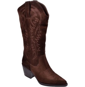 Resim Pullman Hakiki Deri İşlemeli Western Kadın Çizme Plm-011 Kahve Süet Kahve Süet 