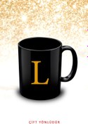 Resim yhfoto L Harfli Siyah Kupa Bardak - Letter L Black Mug - Cup 