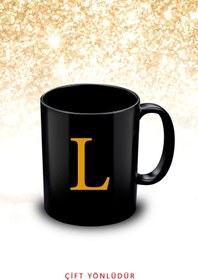 Resim yhfoto L Harfli Siyah Kupa Bardak - Letter L Black Mug - Cup 