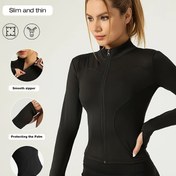Resim Kadınlar için Yoga Kabanı, Dar Kesim Hızlı Kuruyan Yüksek Esneklikli Antrenman Ceketi - Her Mevsime Uygun Uzun Kollu Fermuarlı Fitness & Günlük Giyim Cepli, Makinede Yıkanabilir 