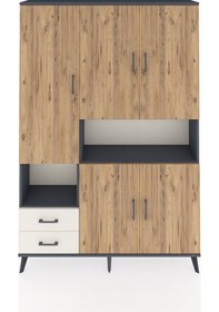 Resim Arges Dolap 10 Raflı 2 Çekmeceli 5 Kapaklı 132x30x195 Antrasit-çam/aytaşı Atlas Çam/aytası 