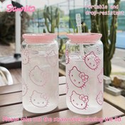Resim Sanrio HelloKitty Transparent PC Water Bottle with Straw for Outdoor Travel Coffee Mug Cute Kitten Pattern Gift for Her Birthday 
