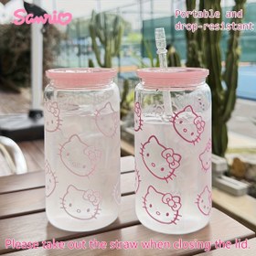 Resim Sanrio HelloKitty Transparent PC Water Bottle with Straw for Outdoor Travel Coffee Mug Cute Kitten Pattern Gift for Her Birthday 