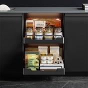 Resim 1pc Cilalı Metal Çekme Kabinet Organizatörü, Çift İz, Hafif, Sönümleme No-Mount, Alt Kabinet Pansiyon Mutfak Depolama ile Pan Metal Depolama Çekmeceleri 