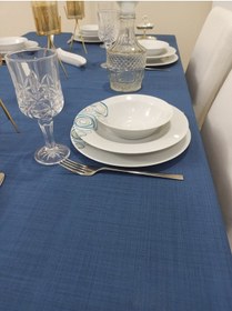 Resim Keten Görünümlü Dertsiz Masa Örtüsü Indigo Mavi 