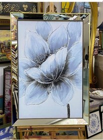 Resim Ayna Çerçeveli Beyaz Simli Çiçekli Kanvas Tablo Sol 