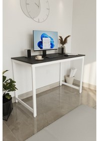 Resim Siyah/beyaz 120x60 Çalışma Masası, Bilgisayar Masası, Ofis Masası, Metal Ayaklı Siyah - Beyaz 