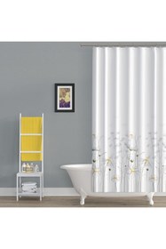 Resim Tropikhome Papatya Desenli Duş Perdesi, Çiçekli Banyo Perdesi 12 Adet C Halka Hediyeli Küvet Perdesi 180x200cm 