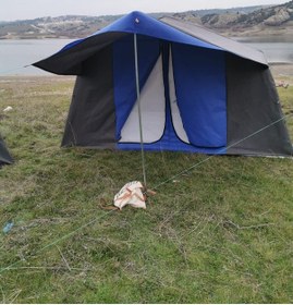 Resim Oba Çadır - 2 Odalı Kamp Çadırı 4 Kişilik Kapı Sineklikli Mavi - Gri 