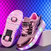 Resim Trendy Cool Low Top Roller Skateboard Ayakkabıları LED Işık ile Kızlar için, Hafif Anti Kayma Tekerlek Ayakkabıları Kapalı ve Açık Alanlar için, Tüm Mevsimler 