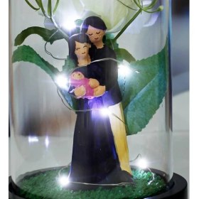 Resim Mobgift Gül Altında Benim Çekirdek Ailem Tasarımlı Işıklı Fanus (Beyaz) 