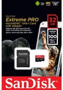 Resim Sandisk Extreme Pro SDSQXCG-032G-GN6MA 32 GB MicroSDHC Hafıza Kartı + Adaptör 