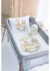 Resim Lilabio %100 Pamuk Saten İsme Özel İsimli 70x120 Park Yatak Nevresim Seti Safari Arabası 
