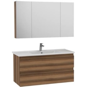 Resim Creavit Alinda 100 Cm Lavabo Dolaplı Ve Aynalı Dolap Açık Ceviz 