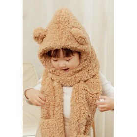 Resim Bundera Babykid Çocuk Kapşonlu Peluş Bere Atkı Eldiven Welsoft Boyunluk Rüzgar Geçirmez Kulaklı Şapka 