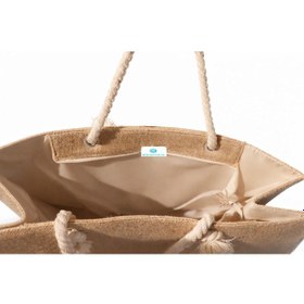 Resim Jüt Tote Çanta - Fermuarlı- 54 34 Cm- Aquatolia - Plaj Çantası Bej 