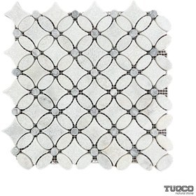 Resim TUQCO Doğaltaş Fileli Flower Muğla Beyazı - Gümüş Eskitme Mermer Mozaik 