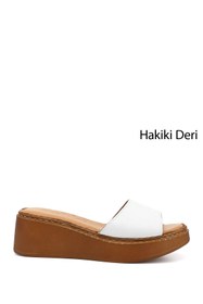Resim Gönderi(r) Kadın Beyaz Dolgu Taban Hakiki Deri Terlik 
