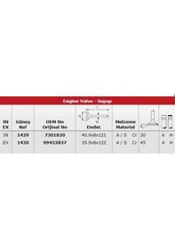 Resim Gunes 1429-1430 Subap Takım Emme / Egsoz Ducato Boxer Jumper 2,8td / 2,8hdı / 2,8jtd Olcu: 40,9 8 121 / 35,9 8 122 / 