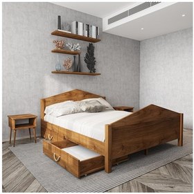 Resim Milano Model İki Çekmeceli Ceviz Renk Çam Ahşap Karyola-102 140 x 190 